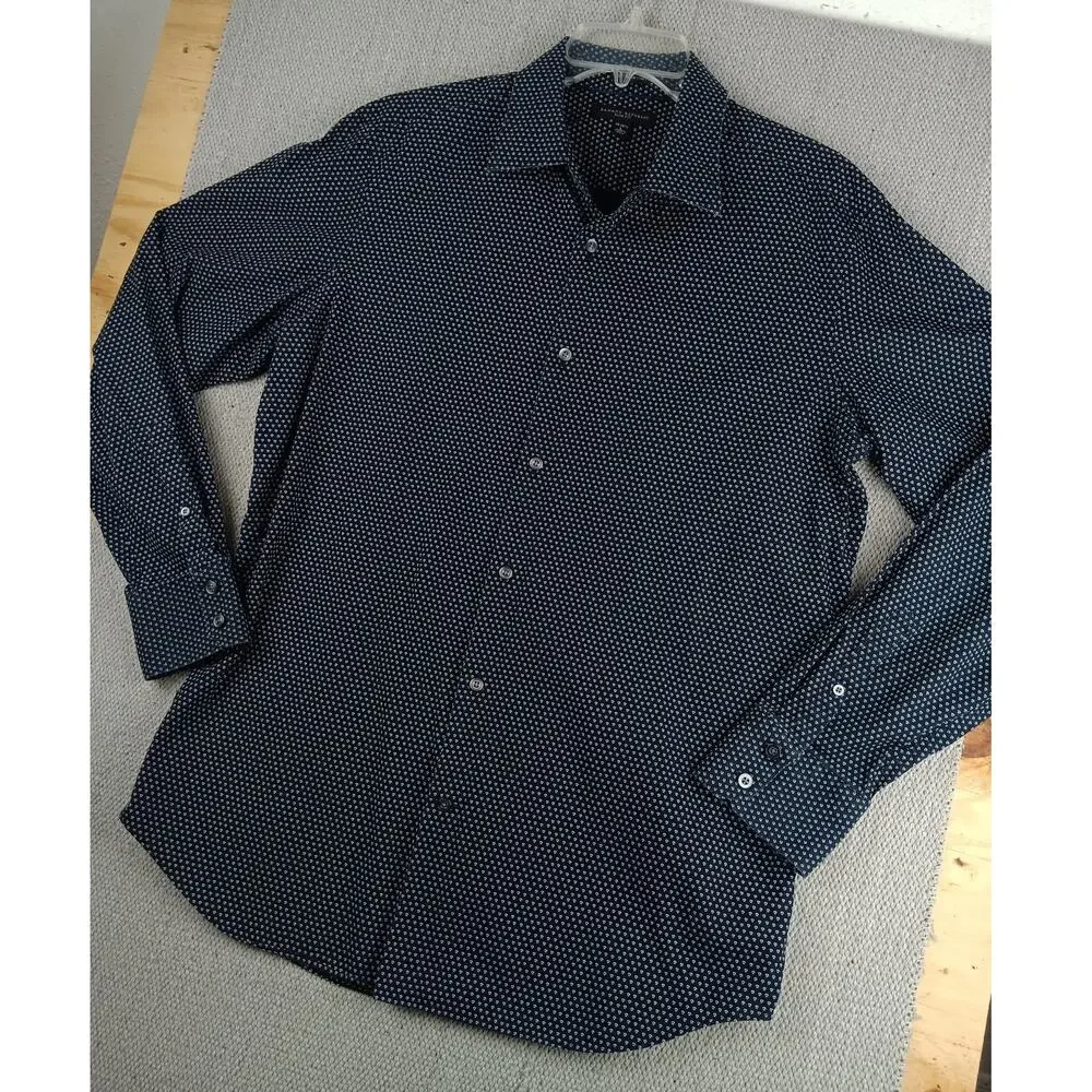 Banana Republic Slim‎ Fit Button Up Shirt Mens Large 16-16.5 Blue Navy Dot Party